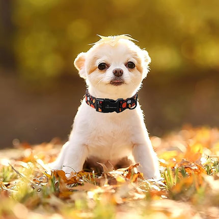 ARING PET Halloween Dog Collar, Cute Black Pumpkin Leaves Halloween Party Cotton Lightweight Pet Collars with Quick Release Buckle for Puppy Small Medium Large Boy Girl Dogs-S