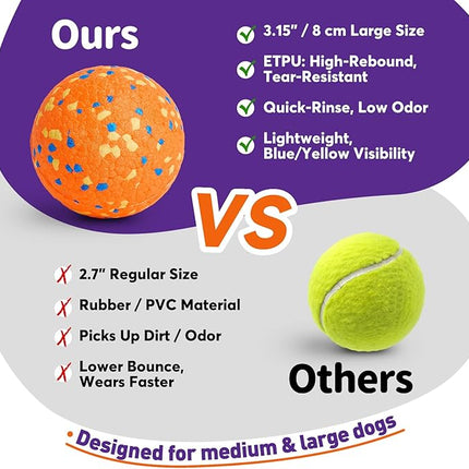 Dog Balls Tennis Ball for Aggressive Chewers, Dog Bouncy Balls Chew Toys Water Toy Fetch Ball for Large Medium Small Puppies, 3 Pack 3.15''