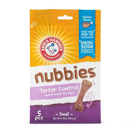 Arm & Hammer for Pets Nubbies Dental Treats for Dogs | Dental Chews Fight Bad Breath, Plaque & Tartar Without Brushing | Chicken Flavor, Size Small, 5 Count