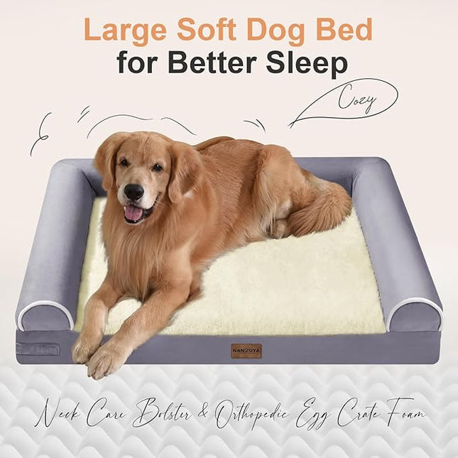 Large Dog Bed Orthopedic Washable: Beds Bolster XXL Bed Big XLarge Dogs Egg Crate Foam Sofa Couch Waterproof Removable Cover - Purple