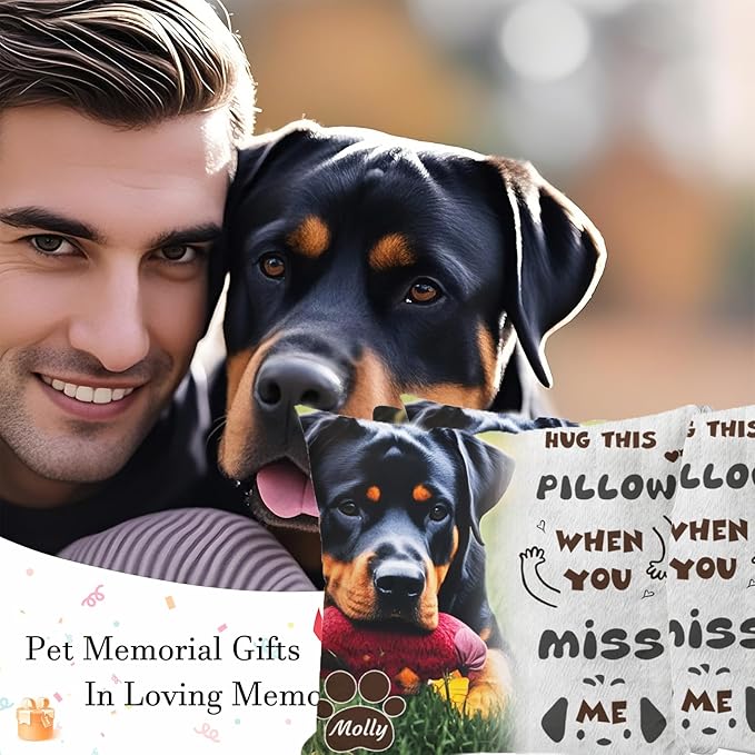 Personalized Pet Memorial Throw Pillow with Picture Dog Memorial Gifts for Dogs Loss of Dog Sympathy Gift Dog Bereavement Remembrance Picture Pillow (Style A)