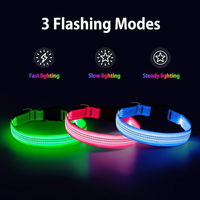 Light Up Dog Collar, USB Rechargeable LED Dog Collars Glow in The Dark, 3 Flash Mode Safety Collar Light for Nighttime Walking (Blue, L)