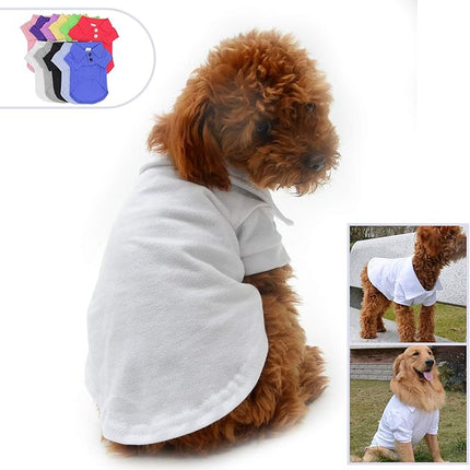 lovelonglong Basic Dog Polo Shirts Premium Cotton, Polo T-Shirts for Large Medium Small Dogs with a Two-Button Collar Blank Color (L (-18lbs), White)