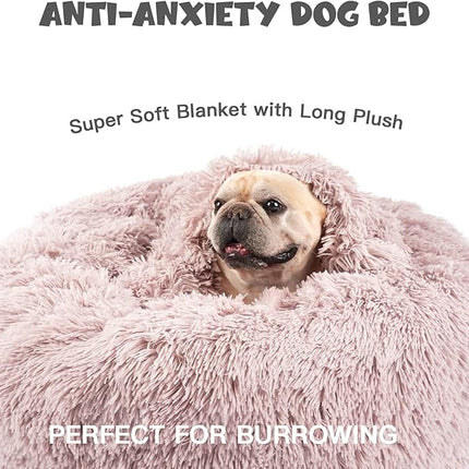 Himax Dog Beds for Medium Dogs, Donut Dogs Beds with Blanket Attached, Calming Dog Bed Washable (20"/26"/35") Beige