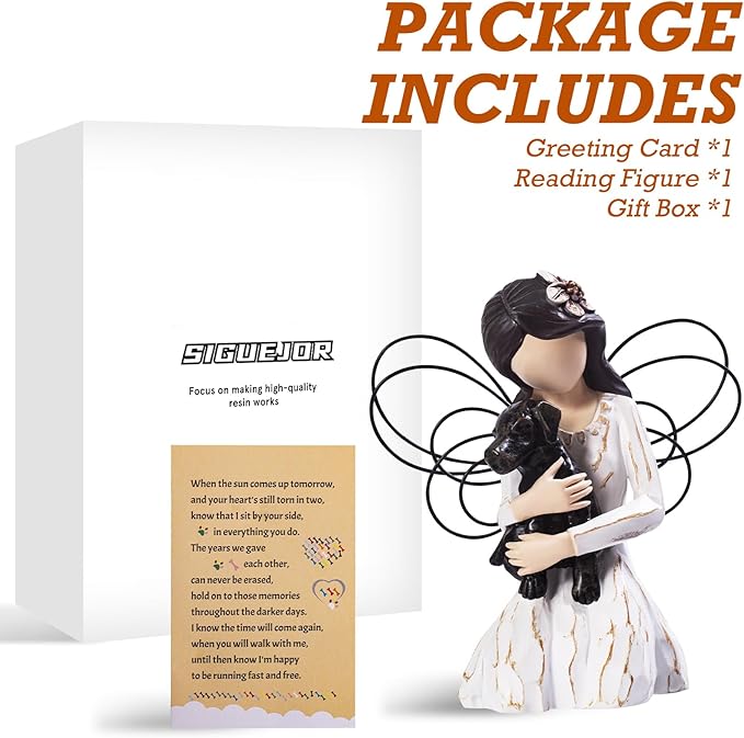 Loss of Dog Sympathy Gift, Dog Memorial Gifts, Angel Figurine, Remembrance Keepsake, Pet Sympathy Gift(Black)