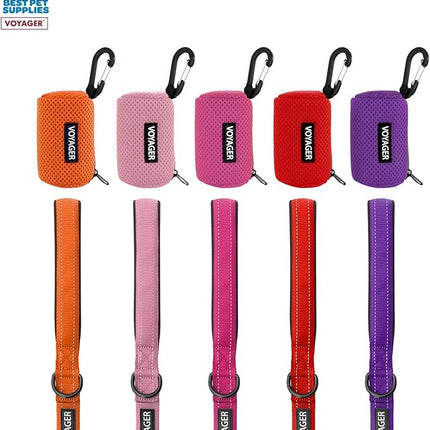 Best Pet Supplies 2-Pack Dog Poop Bag Holder Leash Attachment, Color, Reusable Mesh Dispenser Pouch for Travel, Walking, Park, and Outdoor Use, Soft and Durable with Clip-On - Mesh Orange