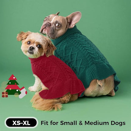 Lelepet Dog Sweater Turtleneck Knitwear Sweatshirt Cable Knit Warm Dress for Small Medium Large Dogs Puppy Fall Sweater, Yorkie, Maltese, S, Red