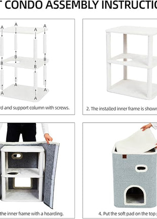 CATBOAT 2-Storey Cat House for Indoor Cats Bed, Covered Beds & Furniture with Scratch Pad and Hideaway Cave, Cute Modern Condo for Multi Small Pet Large Kitten Kitty, Light Grey