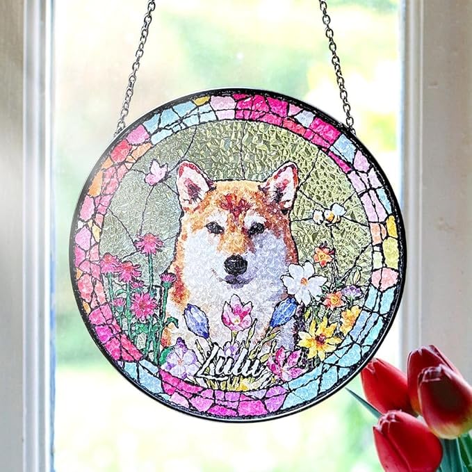 Custom Dog Portrait Stained Glass Suncatcher, Pet Memorial Stained Glass Photo Suncatcher, Staineds Glass Dog Memorial, Loss of Dogs Sympathy Gift Personalized, Pet Loss Gifts /14