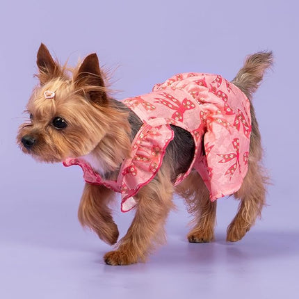 Fitwarm Ruffle Sleeves Bowknot Dog Dress, Birthday Clothes for Small Dogs Girl, Pet Outfit, Pink, Small