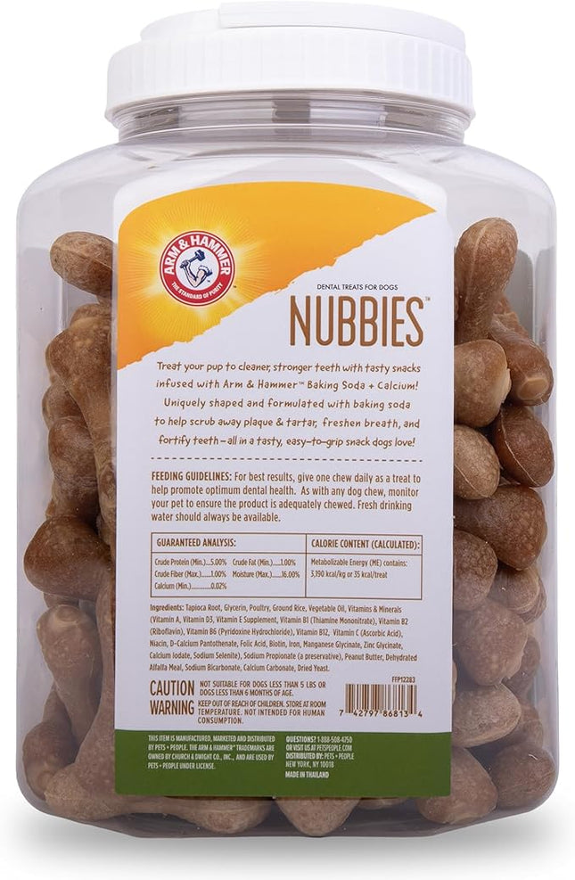 Arm & Hammer for Pets Nubbies Dental Treats for Dogs with Baking Soda and Calcium, Treat Chews Help Fight Bad Breath, Plaque & Tartar, Peanut Butter, Value Bucket, 139 Pcs (Packaging may vary)