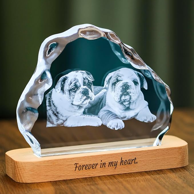 Personalized Dog Memorial Gifts, Custom Pet 3D Crystal Photo，Pet Memorial,3D Engraved Crystal Keepsake Gift, Dogs Or Cats Personalized Photo Frame