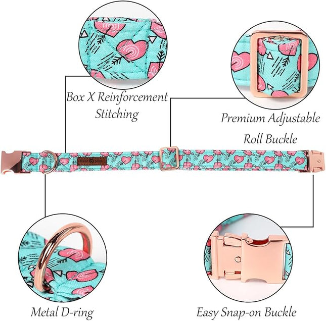 Lionet Paws Valentines Dog Collar Bowtie, Dog Bowtie Collar with Metal Buckle for Dogs, Adjustable Fabric Dogs Collars Girl Boy, M, Neck 13.5-22 in