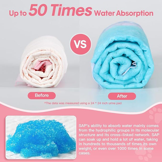 BinetGo Pink Disposable Pee Pads for Dogs, 40 Count 24” x 24” Large Wee Wee Pads for Urine, Extra Absorbent Unscented Puppy Pads, Pet Training Pads for Dogs, Pink Doggy Pee Pads for Indoors