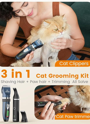oneisall Cat Clippers and Paw Trimmer 3 in 1 Cat Grooming Kit,Cat Clippers for Matted Hair,Cordless Kitty Shaver for Matted Long Hair,2 Speed Pet Clippers