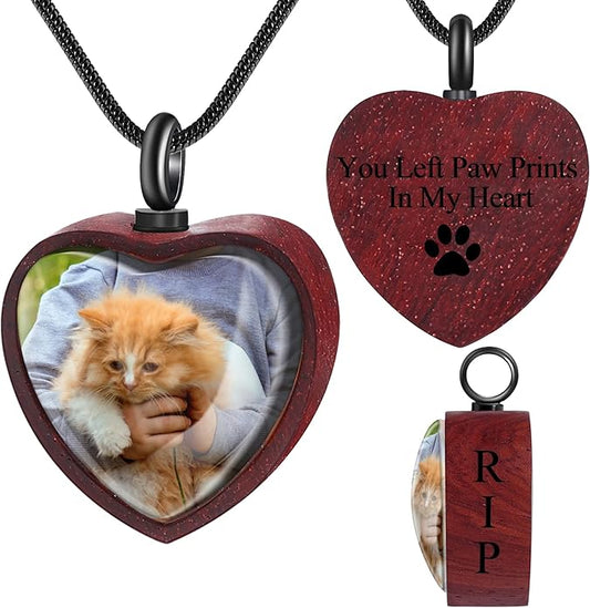 Farfume Personalized Pet Urn Necklace for Dog Cat Ashes Cremation Pet Memorial Customized Photo Text Engraving Pendant Keepsake Funeral Jewelry