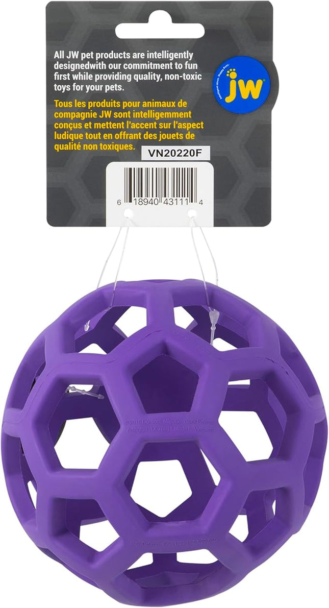 JW Pet Hol-ee Roller Dog Toy Puzzle Ball, Natural Rubber, Medium (4.5 Inch Diameter), Colors May Vary