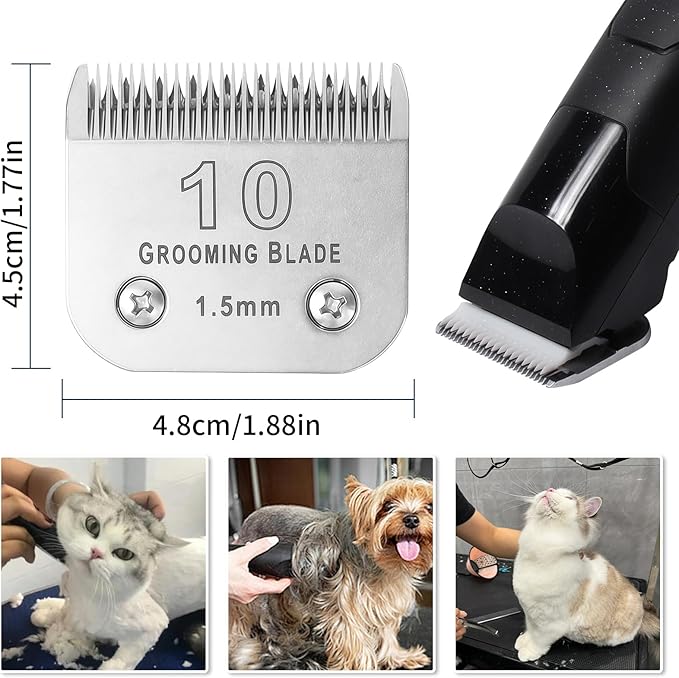 Size 10+30+40+7FC+5FC+4F+3-3/4FC Detachable Dog Grooming Blades, Compatible with Andis, Oster A5, Wahl KM10 Series Clippers, Silver (7 Packs)