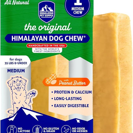 Himalayan Dog Chew Original Yak Cheese Chew, Peanut Butter, 1 Medium Stick, 2.3 oz, Gluten Free, Healthy Treats, Grain & Lactose Free 100% Natural, Long Lasting, for Dogs Under 35 lbs
