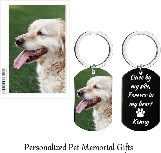 Personalized Pet Memorial Photo Keychain,Custom DogCat Remembrance Keychains with Picture Text,Loss of Pet Sympathy Key Chain