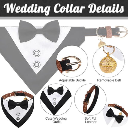 EXPAWLORER Dog Collar and Leash Set - Dog Tuxedo Wedding Outfit Puppy Collar with Suit and Tie, Cute Ring Bearer in Tux Bow and Bandana Design, Proposal Costume for Small Pets