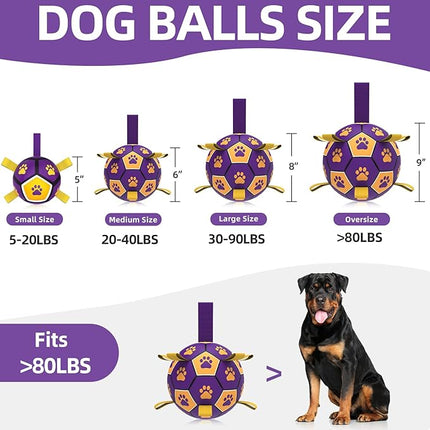 QDAN Extra Large Dog Toys Soccer Ball - Durable Dog Balls for Extra Large Dogs with Straps, Interactive Dog Tug Toy with Strap for Tug of War (9 Inch)