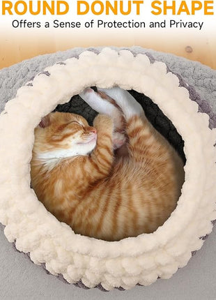 Ombre Gradient Round Cat Bed for Indoor Cats, Chunky Knit Washable & Plush Pet Bed, Cozy Nest with Non-Slip Bottom for Small Medium Cats