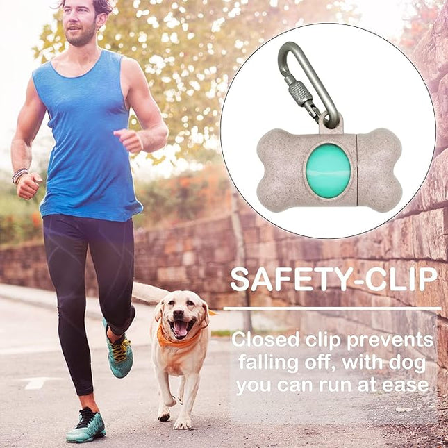 Dog Poop Pickup Bags Holder Dispenser with 1 Roll Random Color Leak-proof Scented Doggy Waste Bags and Carabiner with Safety Lock Plus Hook and Loop Fastener Never Loose on Leash Lead Again (Beige)