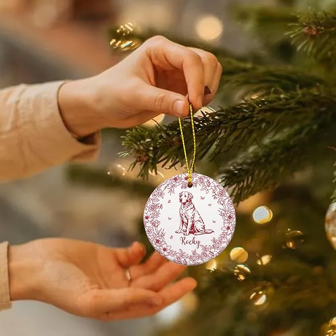 Personalized Chinoiserie Toile Pet Memorial Ornament – Custom Dog or Cat Christmas Ornament – Customizable with Name and Date – Unique Pet Lovers Gift – Pet Memorial Picture Ornament