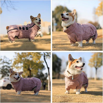 Lotus Warm Dog Coat, Double Layers, Windproof, Waterproof, Reflective, Pink, Small to Large Sizes
