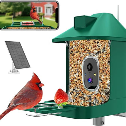 Bird Feeder with Camera,2K Live View,WiFi Smart Bird House with Cam Solar Powered for Outdoor,Night Vision,AI Identify,Auto Record Video,Real-Time App Alerts,Birdwatching Gifts for Family,Birds Lover