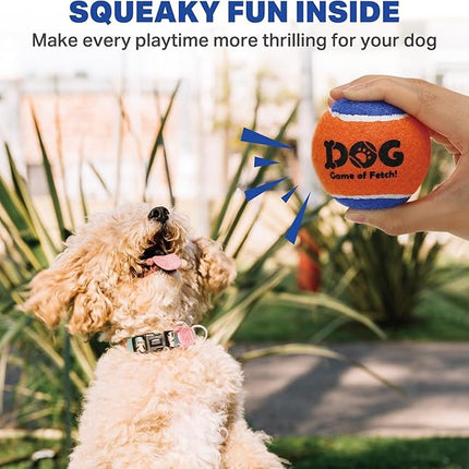 AMA SPORT Squeaky Tennis Balls for Dogs 2.5" Small Medium Dog Tennis Balls for Throwing and Fetching Dog Toys for Training, Exercise, High Bouncing 4 Pack (Orange Blue)