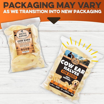 BRUTUS & BARNABY Cow Ears for Dogs – Halves 12 ct, Thick Cut, Grass-Fed Angus Beef, All-Natural No-Rawhide Dog Treat Alternative