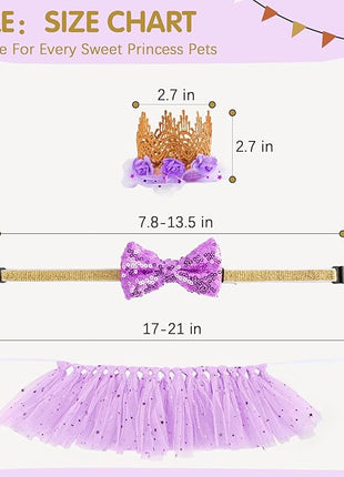 BINGPET Doggy Tutu Skirt Dog Cat Birthday Party Supplies,Cat Dogs Wedding Dresses with Bowtie and Dog Party Hats Princess Crown Hat Set,Sweet Gift for Small to Medium Dogs Cat