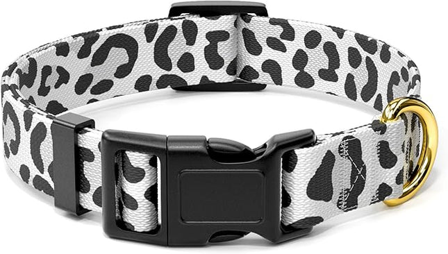 Rnivvi Dog Collar for Large Dogs, Cute Leopard Heavy Duty Adjustable Puppy Collar with Quick Release Buckle for Boy Girl & Female, Pet Accessories for Walking Running, L Length 1" Width, White