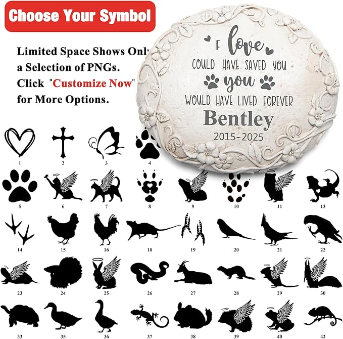 Personalized Pet Memorial Stone – Engraved Dog, Cat & Small Animal Headstone, Outdoor Weatherproof Resin Marker, Custom Pet Tombstone & Memorial Gift