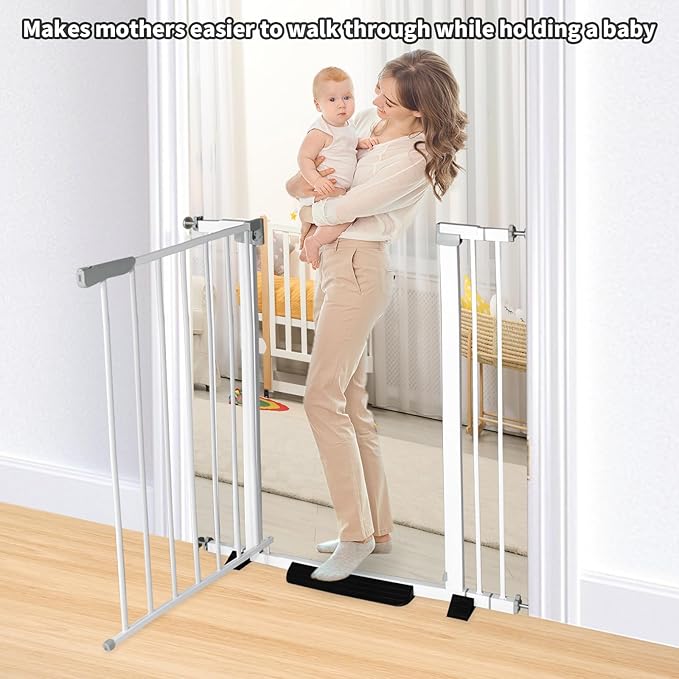 41 Inch Tall Baby Gate Auto Close Dog Gate Adjustable 29.92"-49.21" Wide Pressure Mounted Walk Through Swing Pet Gate for Doorways (White, 29.92"-49.21" Wide)