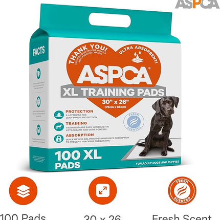 ASPCA - Scented Puppy Pads | Extra Absorbent Dog Training Pads for Cats & Dogs | Leak-Proof Layers | Odor Control & Quick-Dry | Non-Slip & Tear-Resistant | Travel Friendly | Pack of 100 | Size 26"x30"