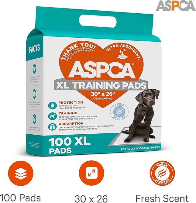 ASPCA - Scented Puppy Pads | Extra Absorbent Dog Training Pads for Cats & Dogs | Leak-Proof Layers | Odor Control & Quick-Dry | Non-Slip & Tear-Resistant | Travel Friendly | Pack of 100 | Size 26"x30"