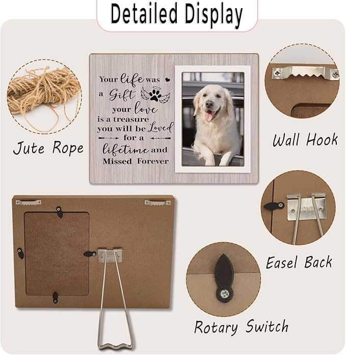 Pet Picture Frames Memorial Dog, Memorial Wooden Frame for Dogs, Dog Memorial Gifts for Loss of Dog, In Loving Memory Gifts, Pet Loss Sympathy Gift for Pet Owner Pet Lover, Forever in Our Heart (Gray)