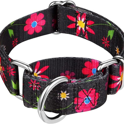 Comfortable Floral Print Martingale Dog Collars, Sun Flower, Large, Neck 17 Inch to 25 Inch, Adjustable Dog Collar Heavy Duty