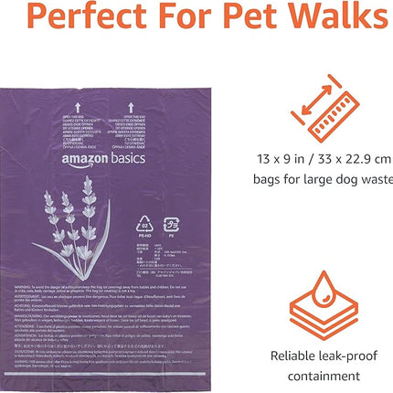 Amazon Basics Premium Dog Poop Bags, 600 Count, Enhanced Leakproof, Premium Lavender Scented
