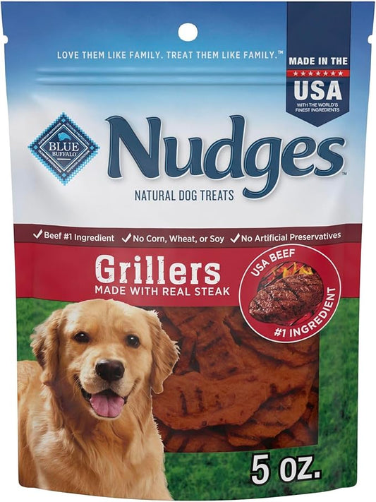 Blue Buffalo Nudges Grillers Natural Dog Treats, Made in the USA with Real Steak, 5-oz Bag