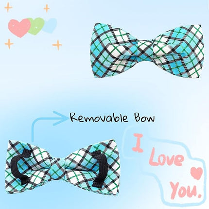Elegant Little Tail Blue Plaid Dog Collar with Bow - Soft, Adjustable for Small to Large Dogs