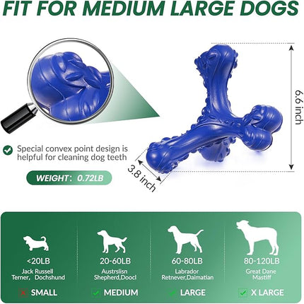 Dog Chew Toys for Aggressive Chewers Large Breed,Indestructible Bones Toy，Durable Cleaning Toothbrush Natural Rubber Dog Toys… (Deep Blue)