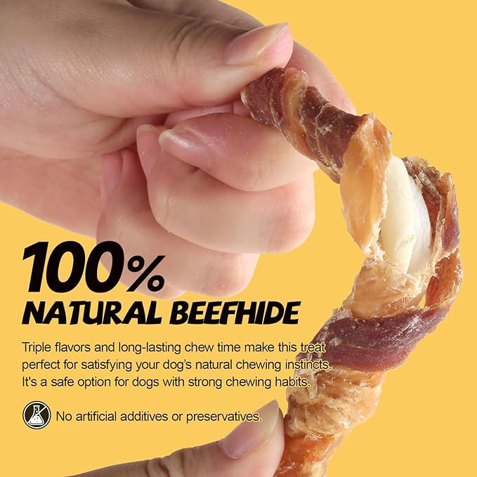 ASMPET Dog Treats Chews, Chicken & Duck Wrapped Rawhide Sticks (20 pcs, 10.6 oz, 5 inch)