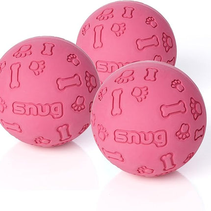 Snug Rubber Dog Balls for Small and Medium Dogs - Tennis Ball Size - Virtually Indestructible (3 Pack - Pink)