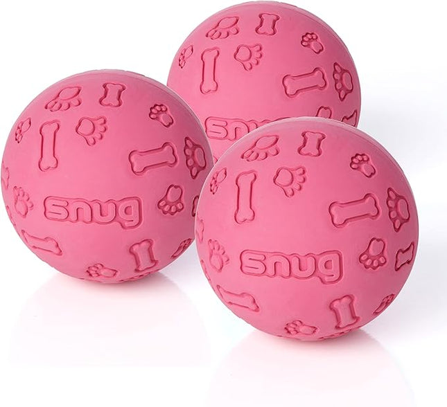 Snug Rubber Dog Balls for Small and Medium Dogs - Tennis Ball Size - Virtually Indestructible (3 Pack - Pink)