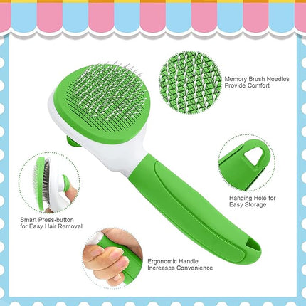 Cat Brushes for Indoor Cats, Dog Brush for Shedding with Metal Cat Comb, Self Cleaning Pet Hair Brush with Release Button for Grooming Kitten(Green)