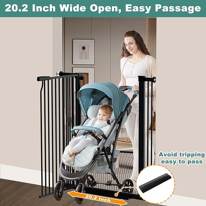 40.5" Extra Tall Baby Gate for Doorway, 72.3"-74.1" Extra Wide Long Pet Gate, No Drill Pet Safety Barrier Metal, Pressure Mounted Safety Child Gate for Stairs Walk Thru Kids or Pet Black